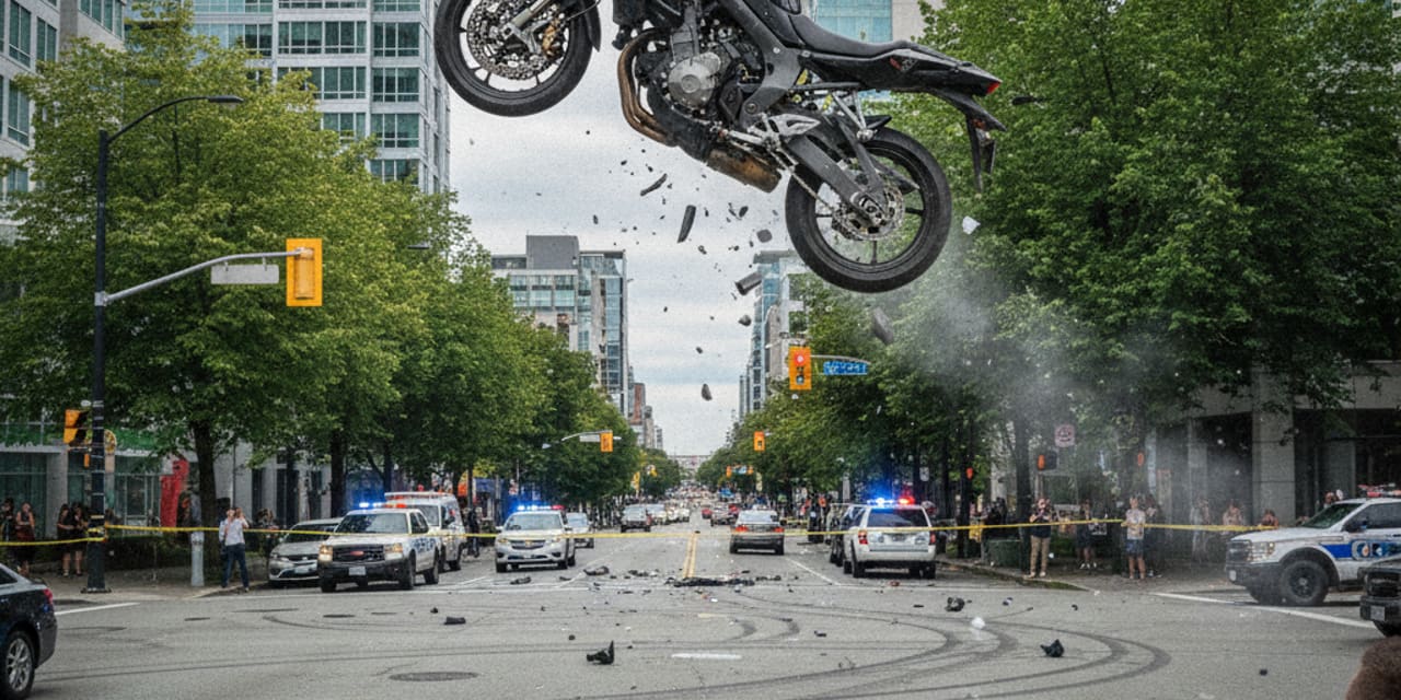 Nietypowy wypadek w Kanadzie: motocykl zawisł nad skrzyżowaniem w Delcie