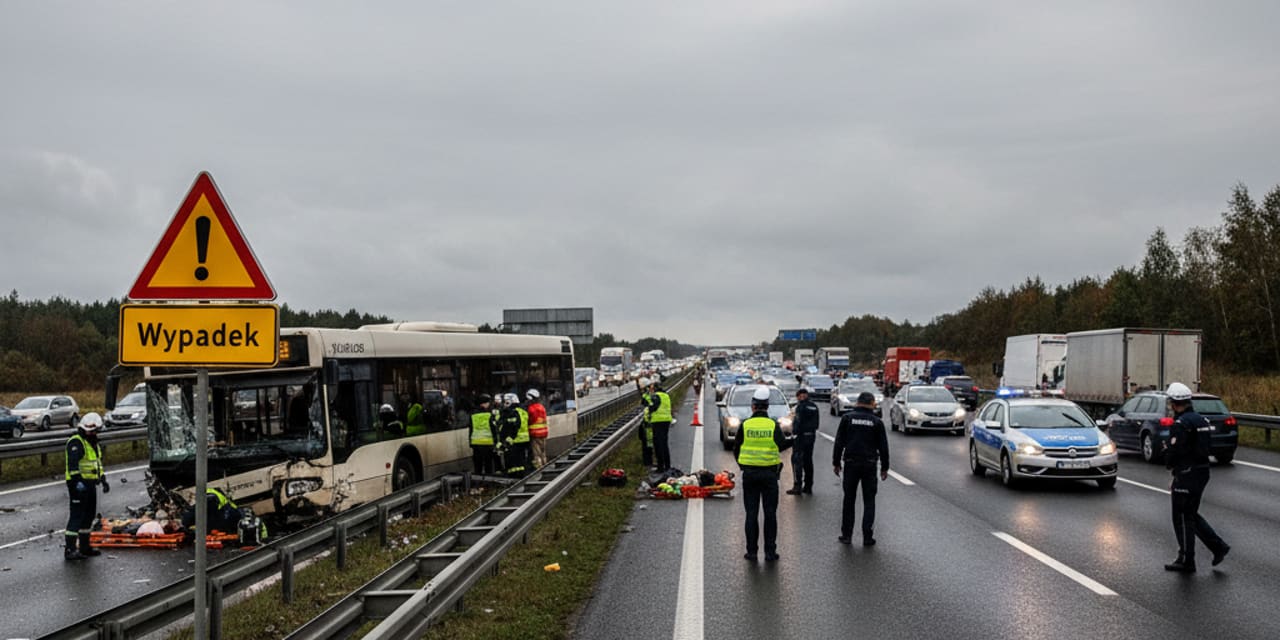 Wypadek busa na Mazowszu. Sześć osób rannych, droga zablokowana