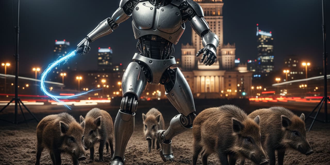 Edward Warchocki w akcji: polski humanoidalny robot zagania dziki z Warszawy