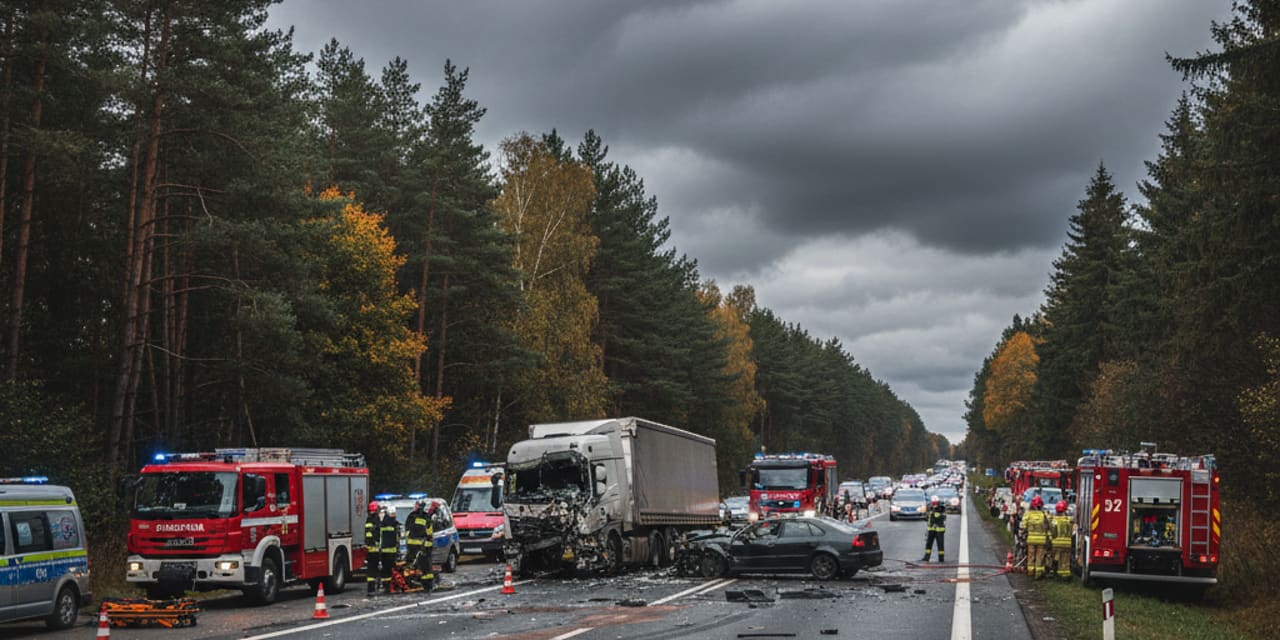 Tragiczny wypadek w Pomorskiem: DK 22 pozostaje całkowicie zablokowana po zderzeniu ciężarówki z samochodem