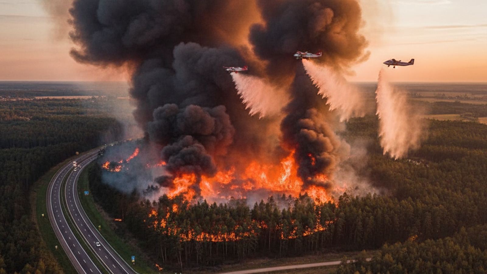 Ogromny pożar lasu pod Bydgoszczą. Dym zasnuł trasę S10, w akcji samoloty gaśnicze