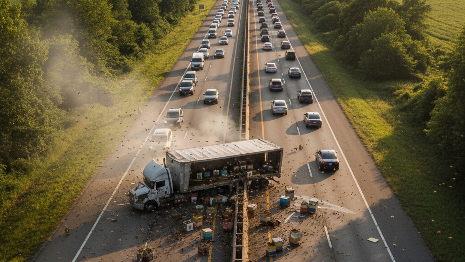 Wypadek ciężarówki z pszczołami w Tennessee. Milion owadów zablokował autostradę