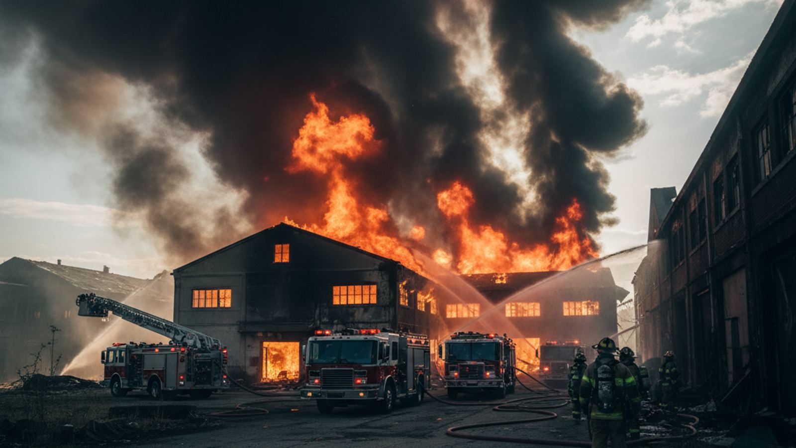 Kłęby dymu nad Gliwicami — straż walczy z dużym pożarem na terenie dawnych hal