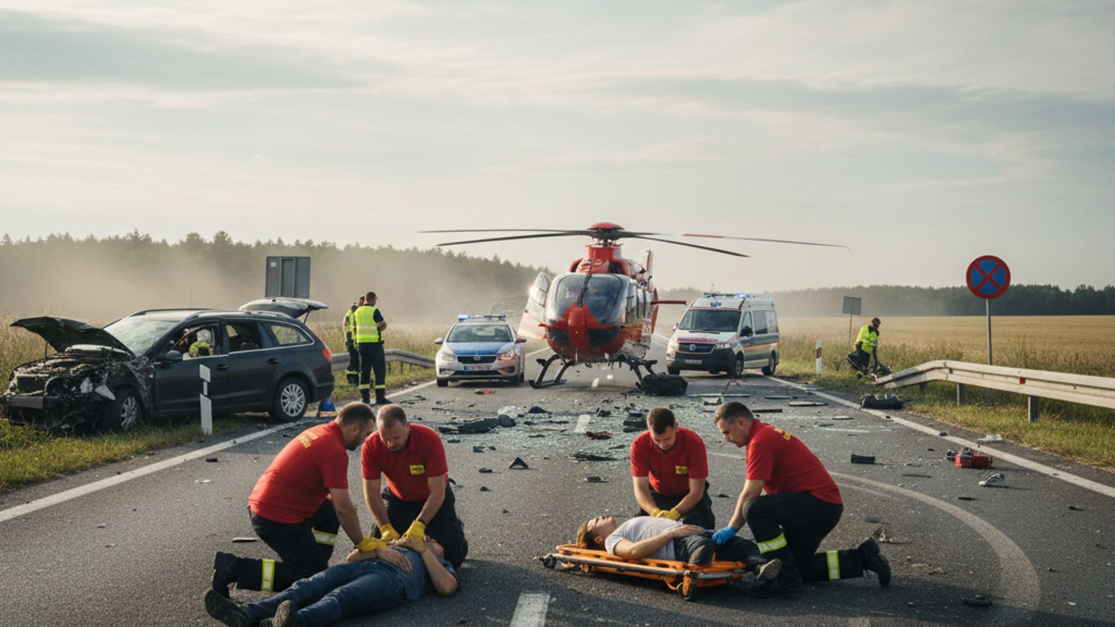 Dramatyczny wypadek w Bolimowie (woj. łódzkie). Trzy osoby reanimowano, LPR w akcji