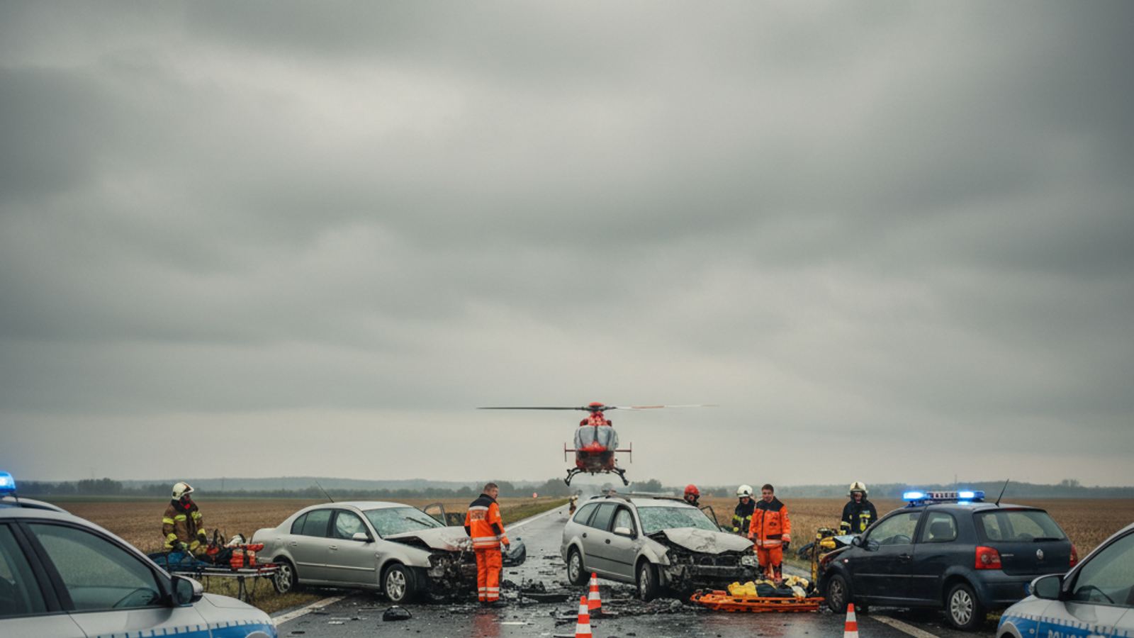 Tragiczny wypadek pod Malborkiem — trzy rozbite auta, lądowało LPR