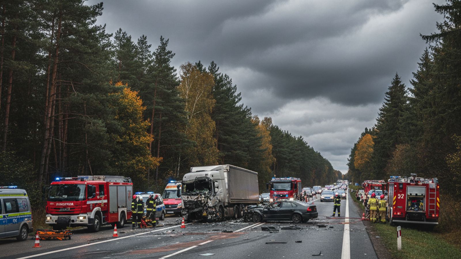 Tragiczny wypadek w Pomorskiem: DK 22 pozostaje całkowicie zablokowana po zderzeniu ciężarówki z samochodem